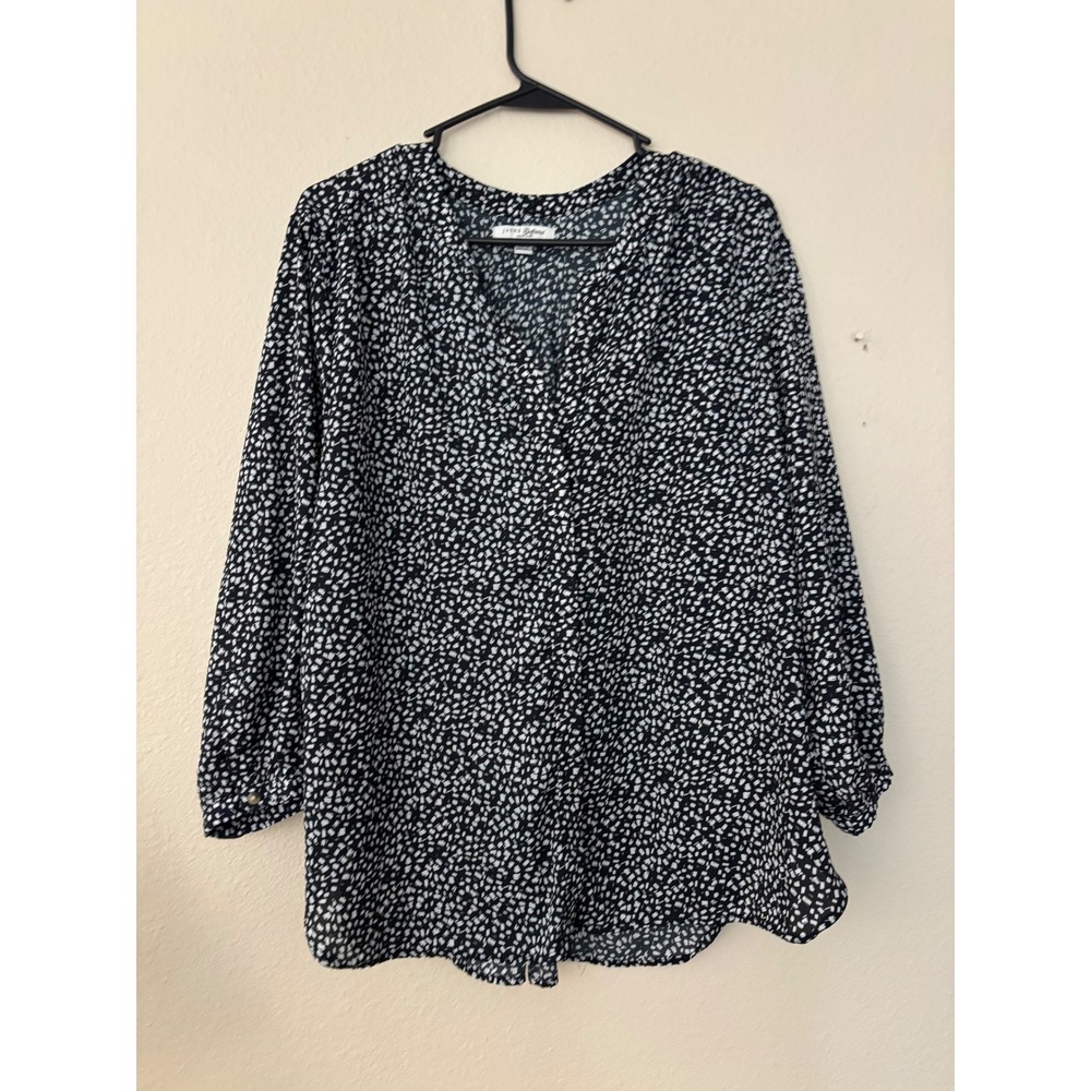 Jachs Girlfriend New York Womens XL Black White Abstract V-Neck Blouse 
A1211